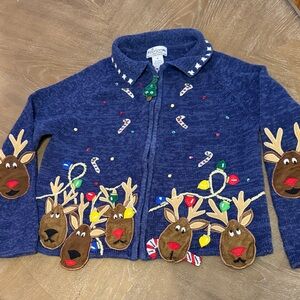 Girls,Holiday Editions Blue Reindeer Cardigan